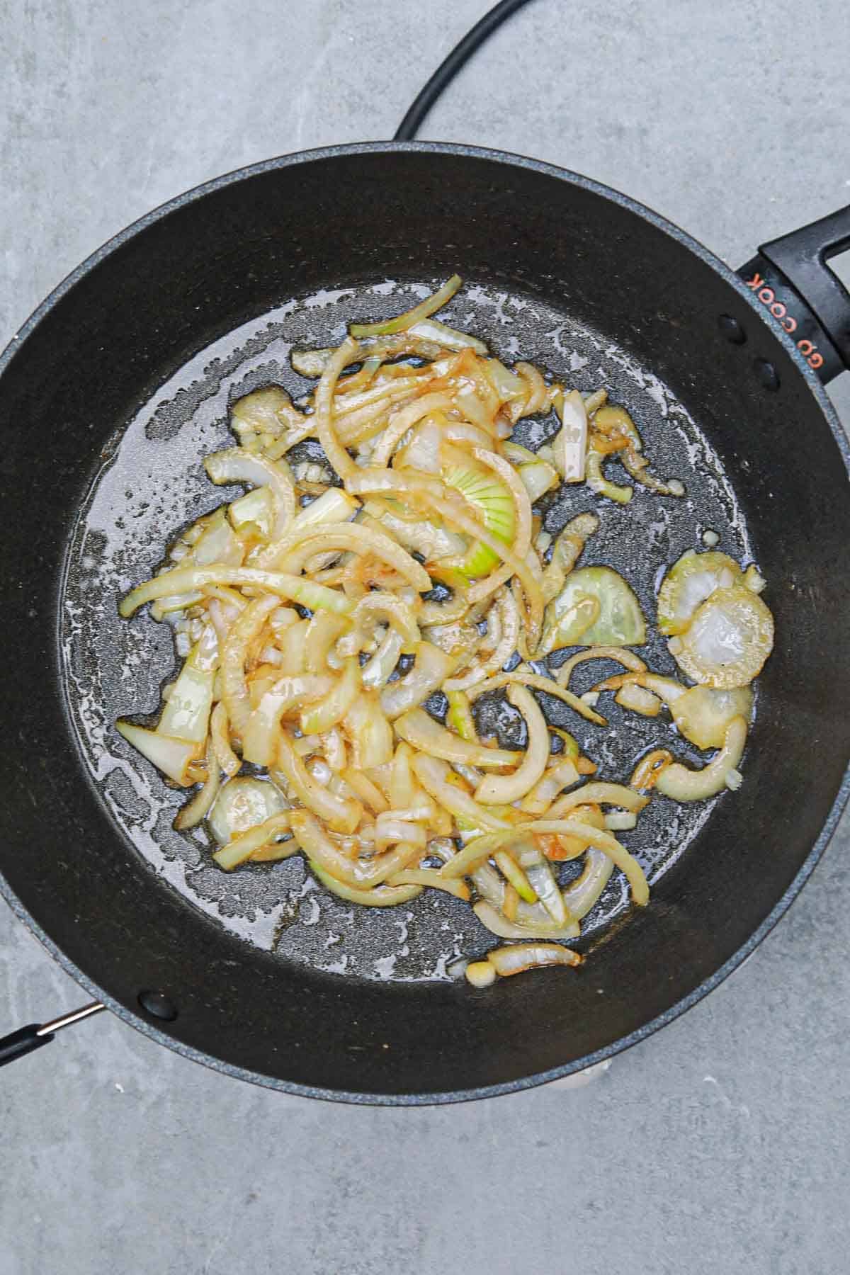 sauteed onions and garlic in the skillet.