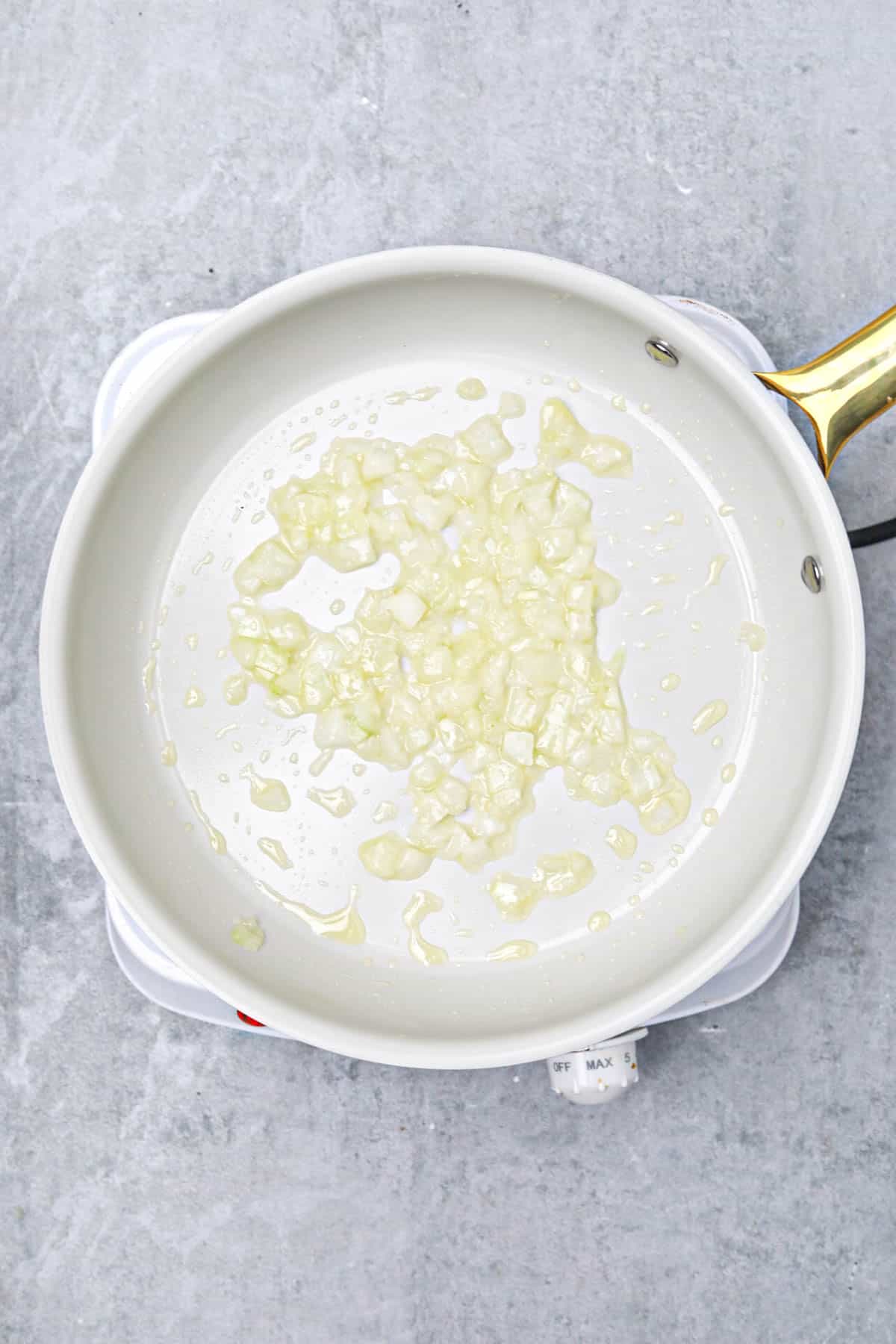 chopped onions sauteed in the skillet.