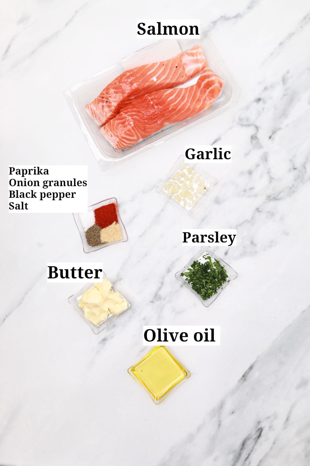 ingredients displayed and labelled.