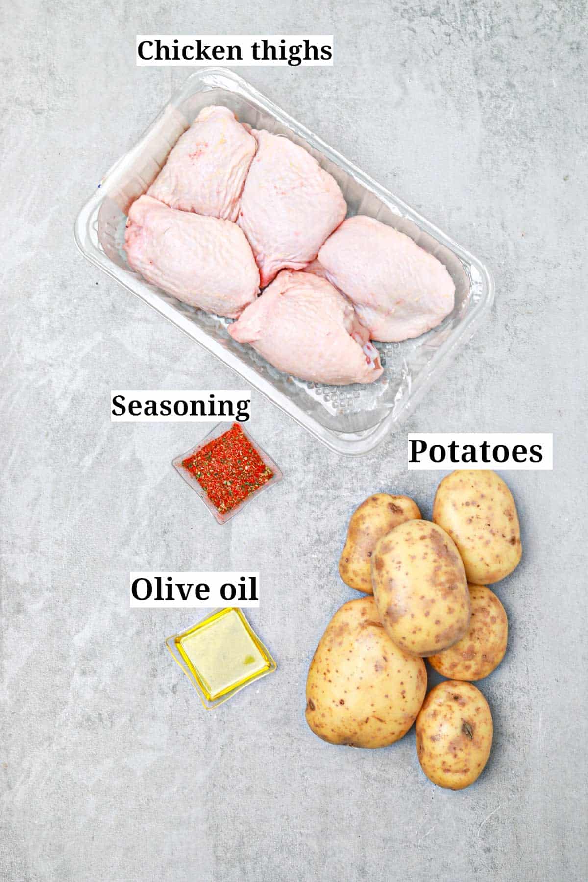 ingredients displayed and labelled.
