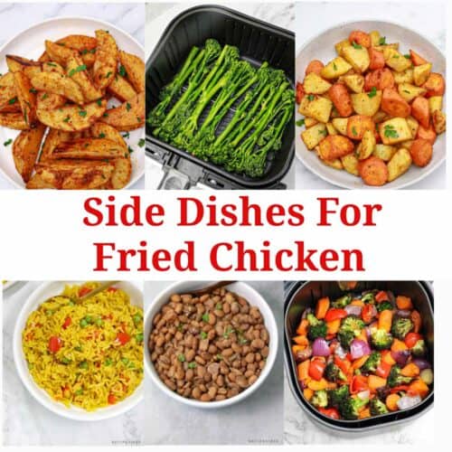 6 side dishes for fried chicken displayed.