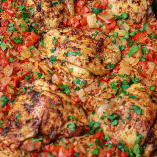 the cooked meal displayed.