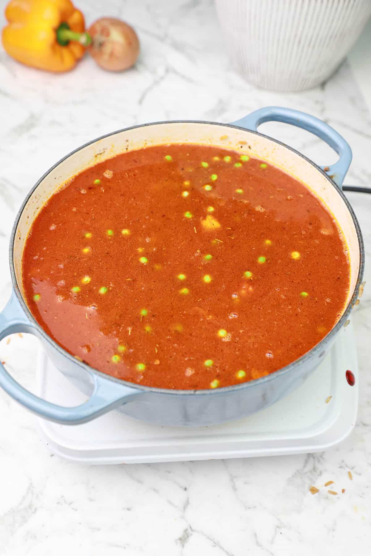 peas added to the pot.