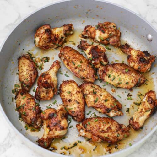 cooked and displayed in the pan.