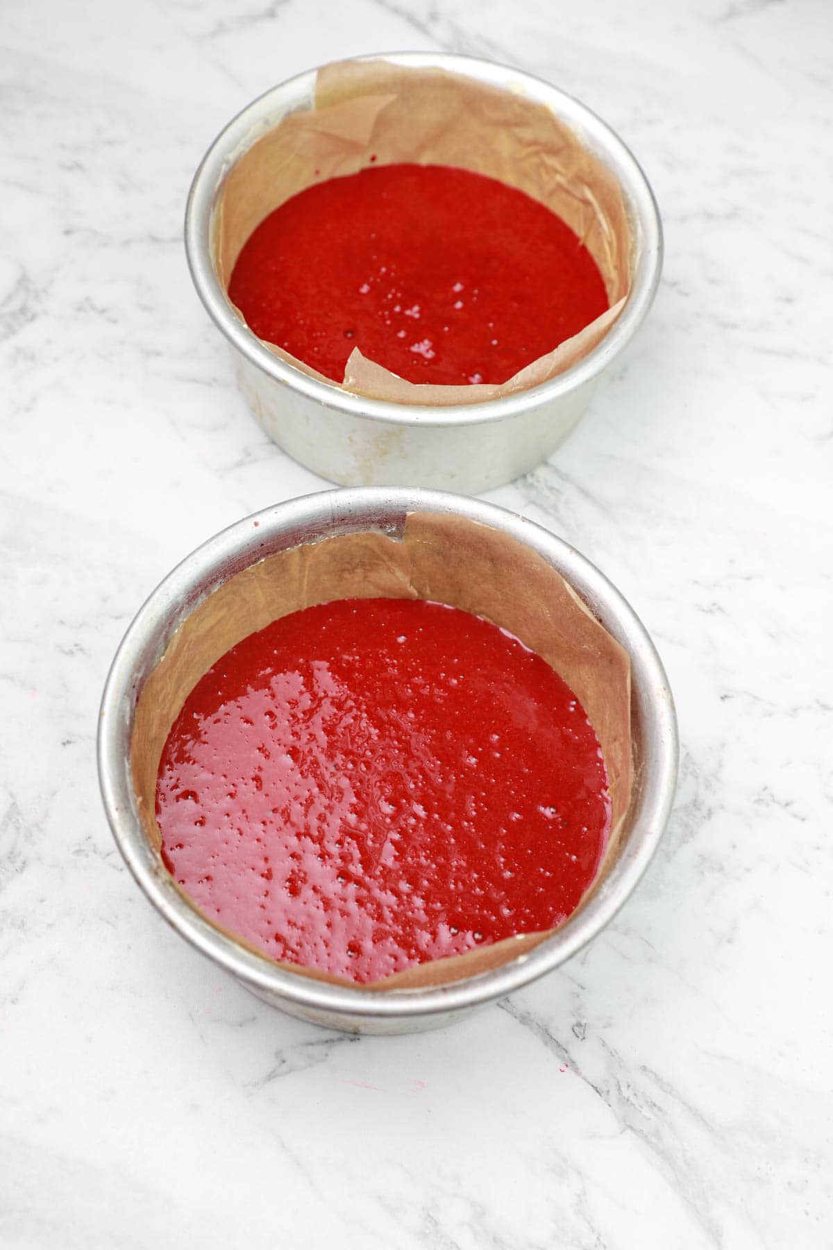 batter divided into 2 pans.